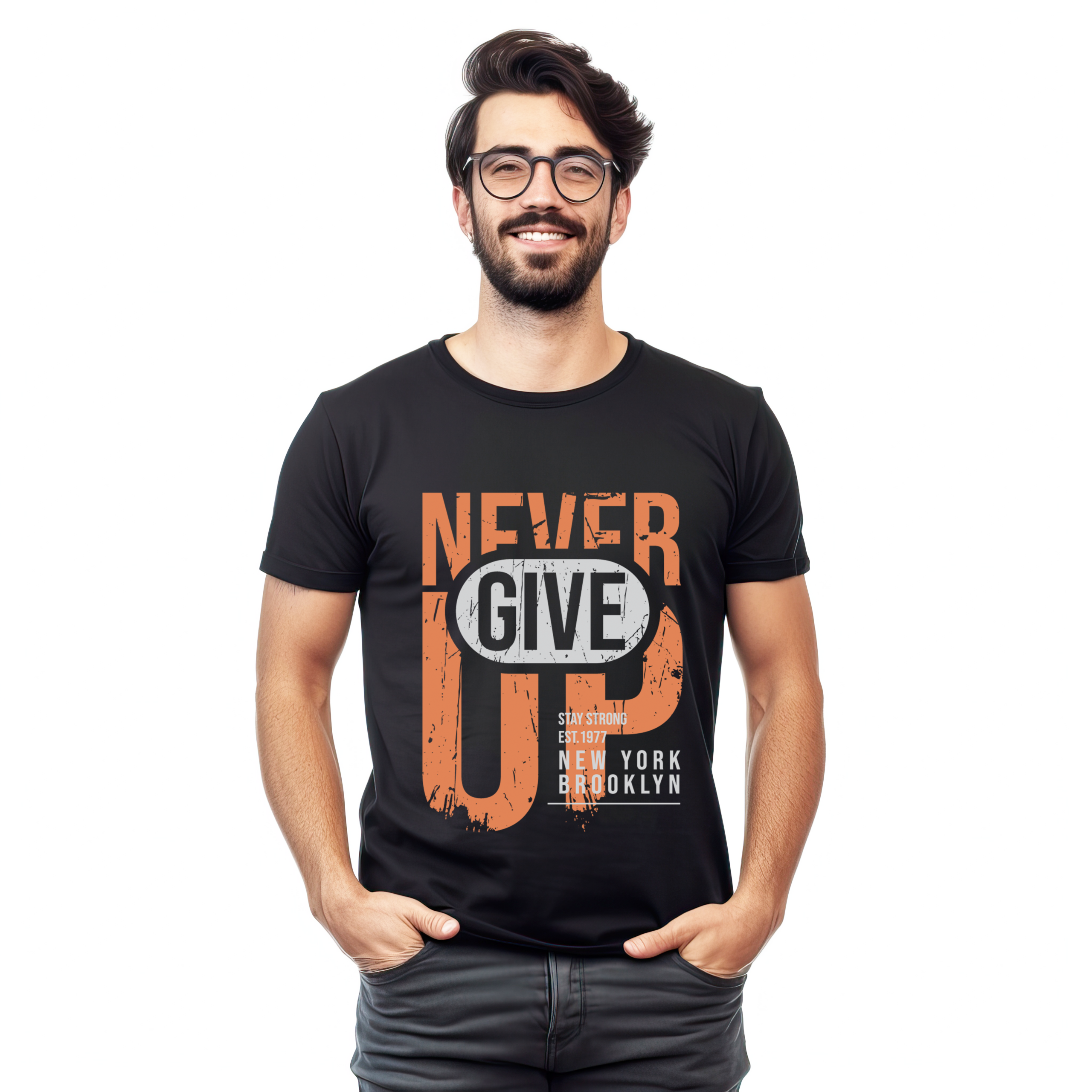 Never Give Up – Brooklyn Edition 240 GSM Premium Cotton T-Shirt (Black)