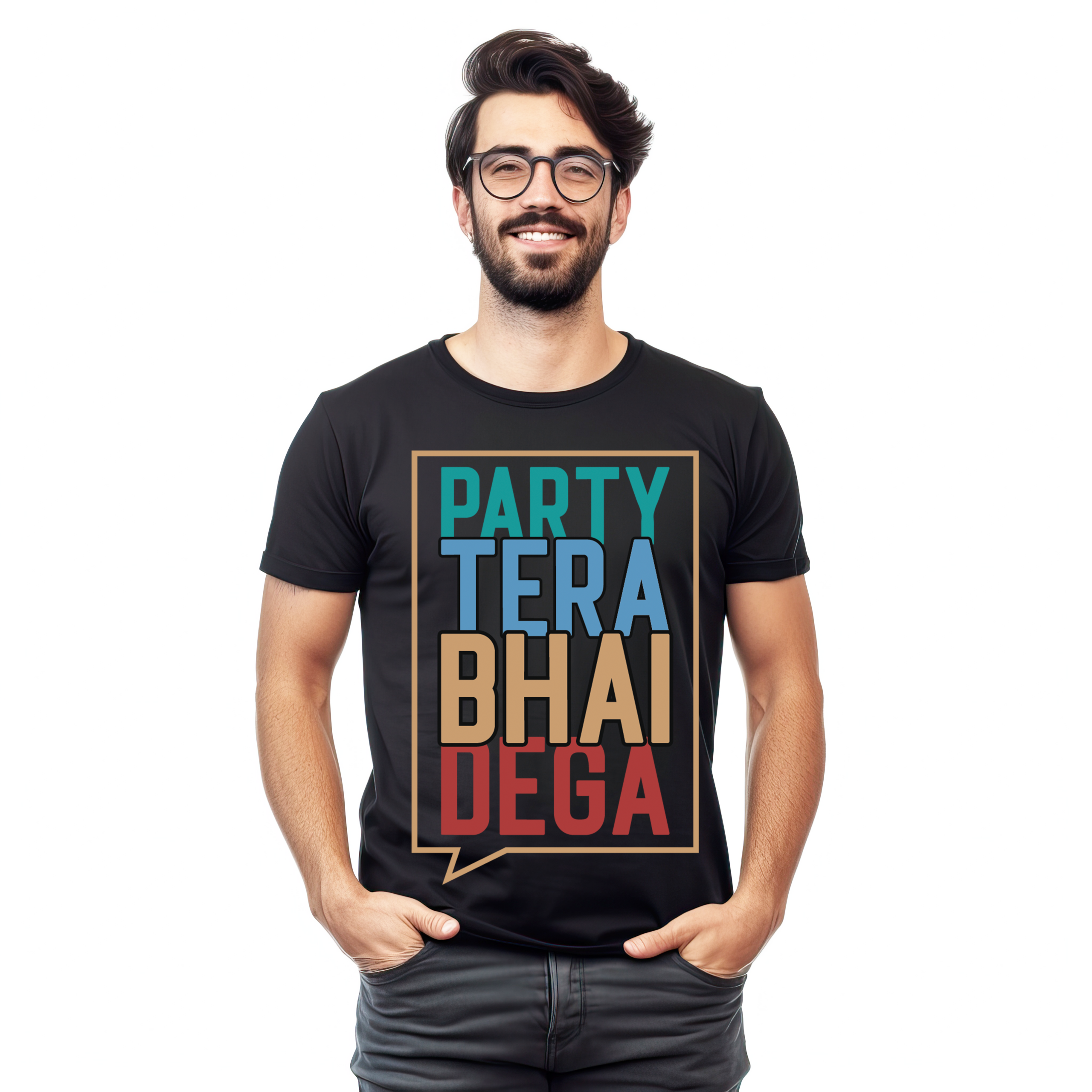 Party Tera Bhai Dega 240 GSM Premium Cotton T-Shirt – Black Edition