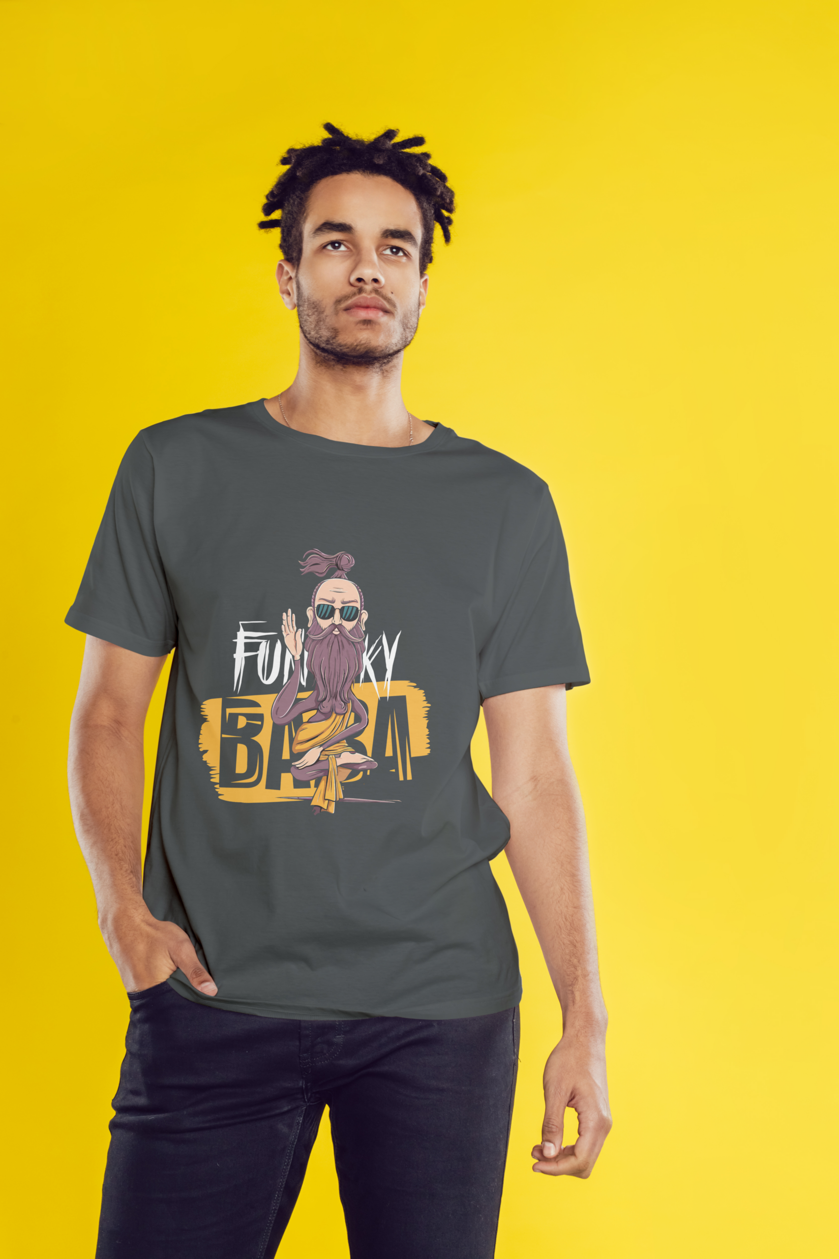 Funky Baba 240 GSM Premium Cotton T-Shirt – Charcoal Grey