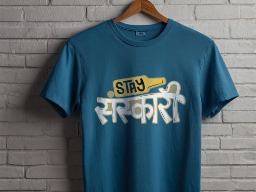 Stay Sanskari 240 GSM Premium Cotton T-Shirt – Teal Blue Edition