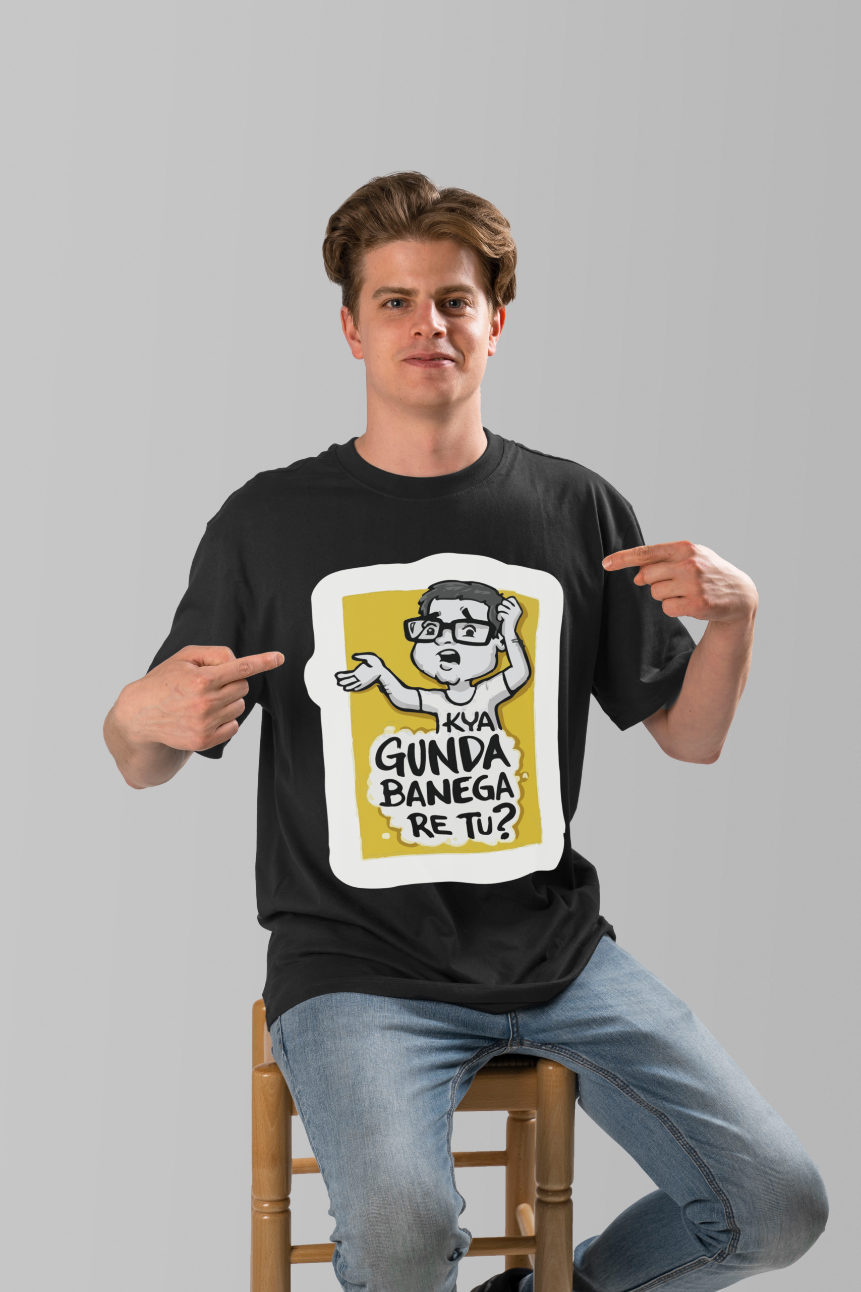 Kya Gunda Banega Re Tu? 240 GSM Premium Cotton T-Shirt – Black Edition