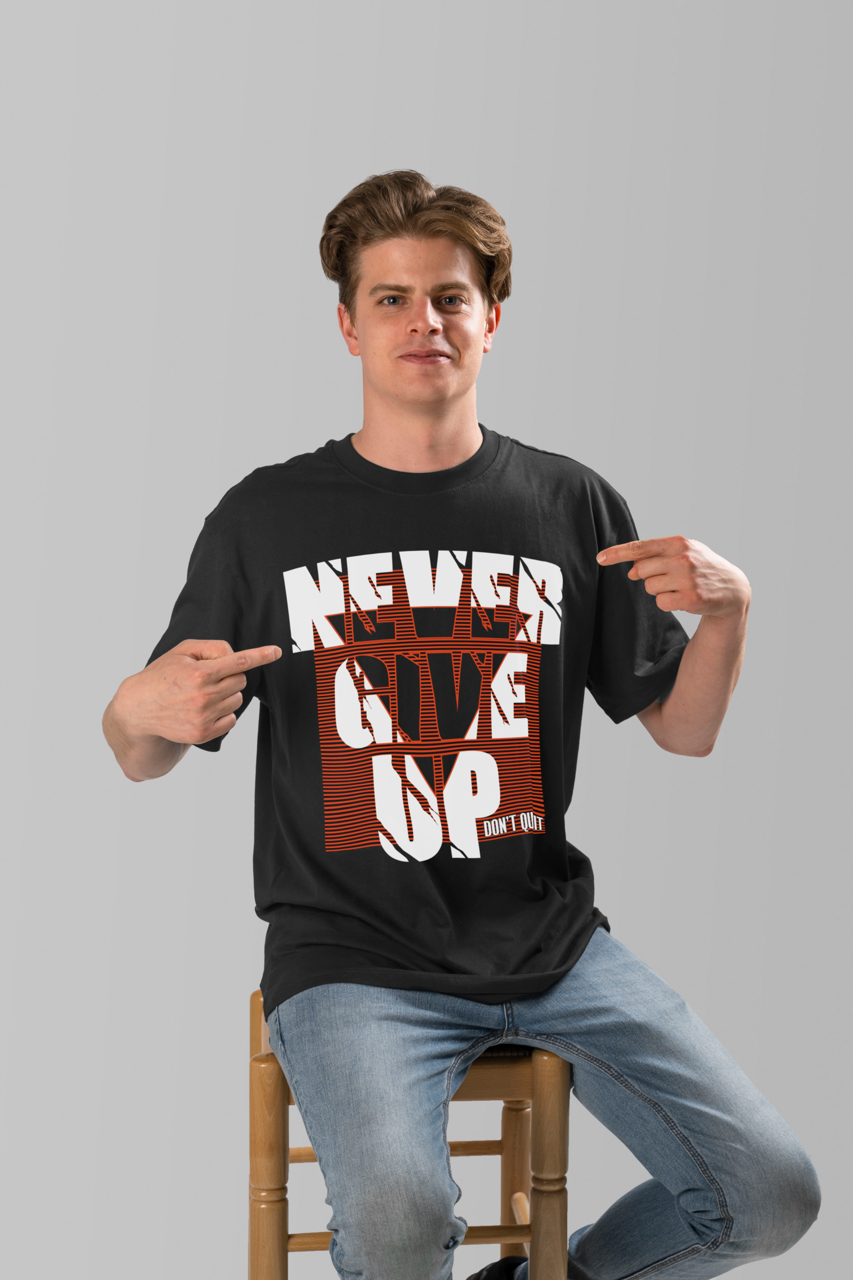 Never Give Up 240 GSM Premium Cotton T-Shirt – Black Edition